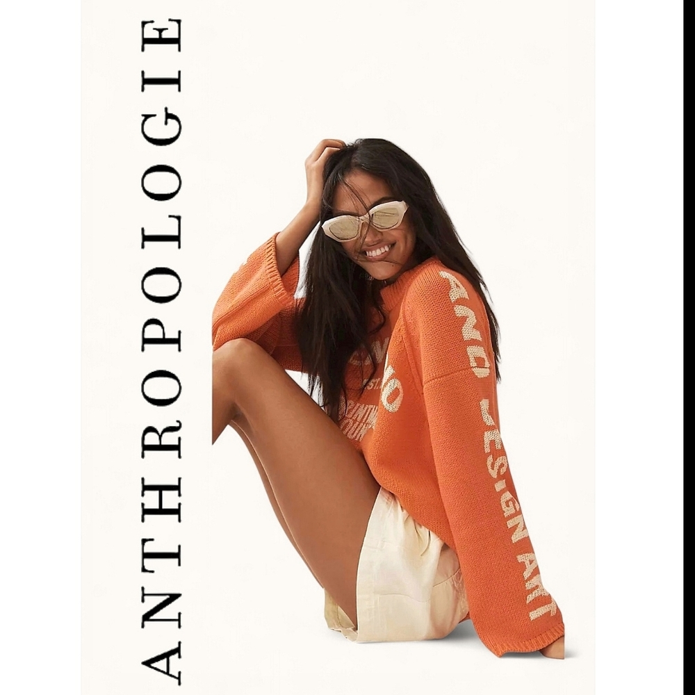 NWT Anthropologie Graphic Crew Neck Knit Sweater Sz Large - Picture 2 of 5